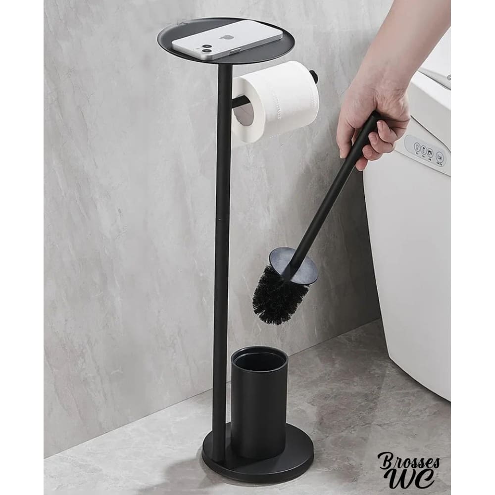 Brosse wc noir avec porte-rouleau intégré