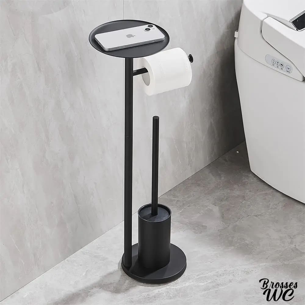 Brosse wc noir avec porte-rouleau intégré