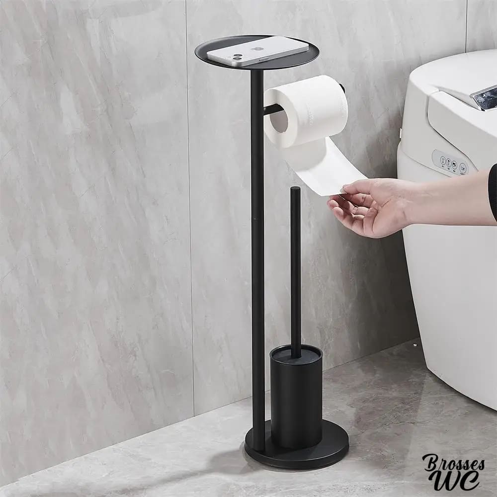 Brosse wc noir avec porte-rouleau intégré