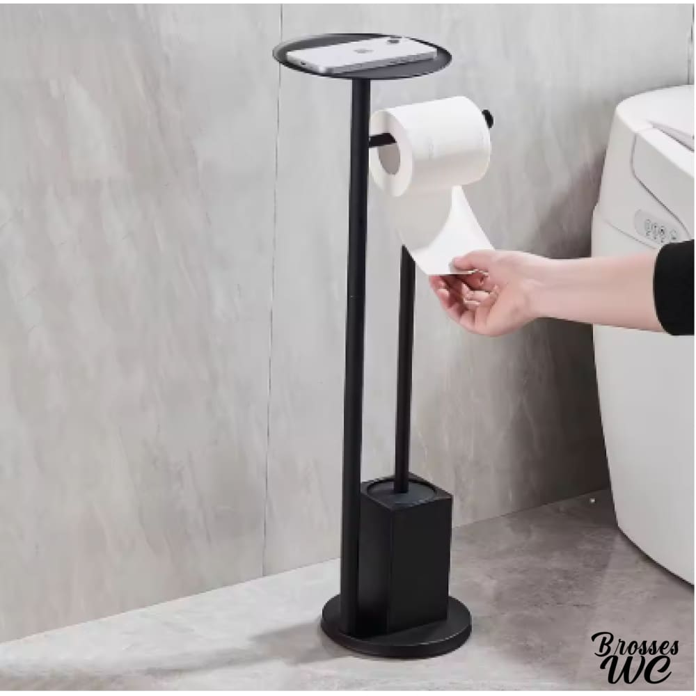 Brosse wc noir avec porte-rouleau intégré