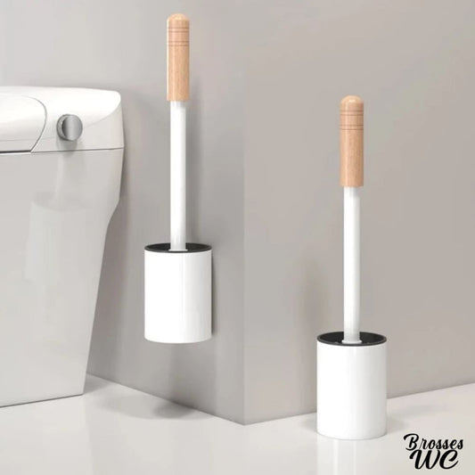 Brosse wc blanc et bois naturel