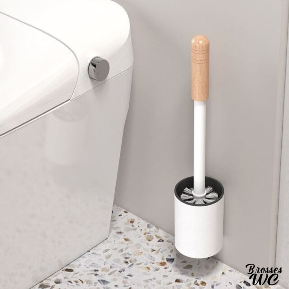Brosse wc blanc et bois naturel