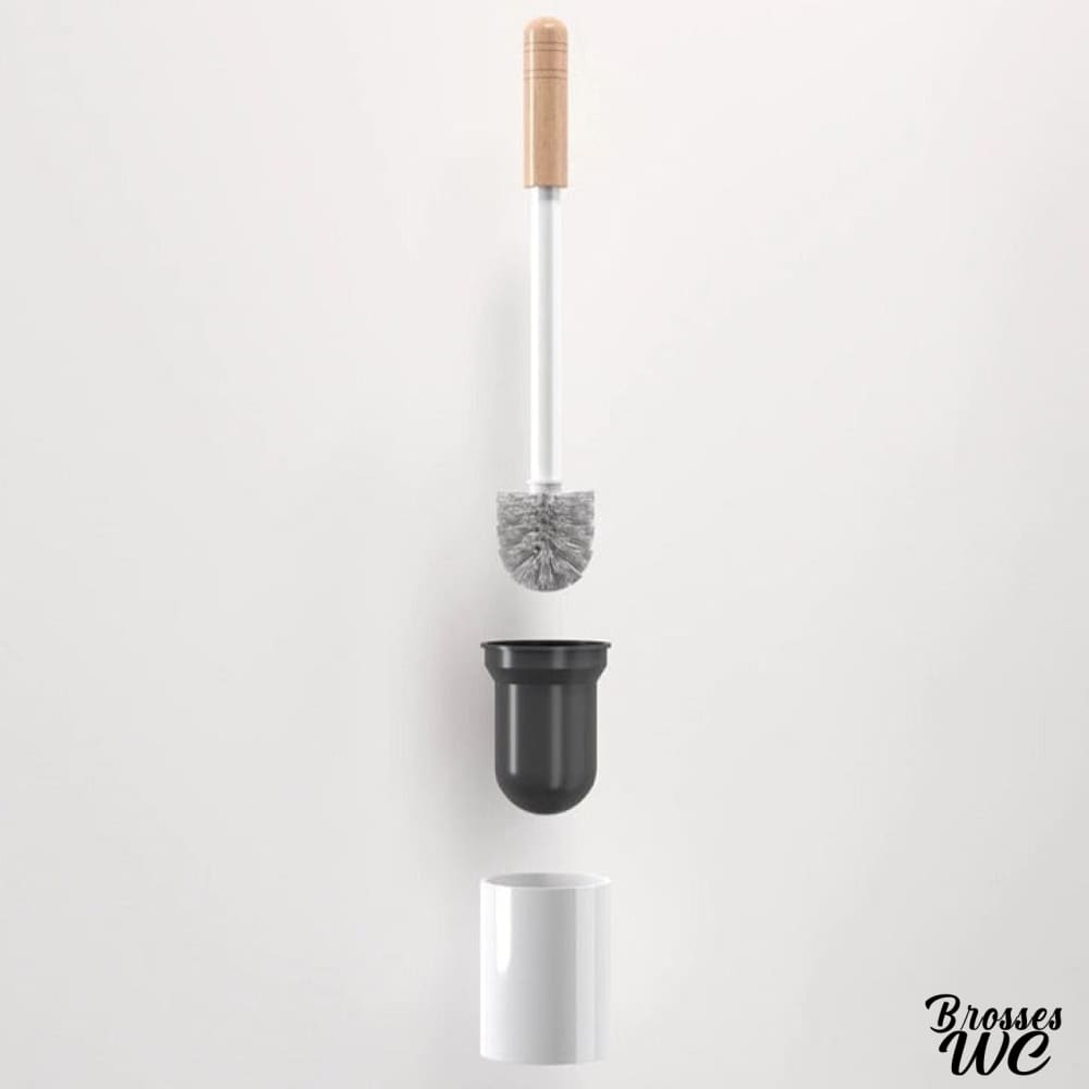 Brosse wc blanc et bois naturel