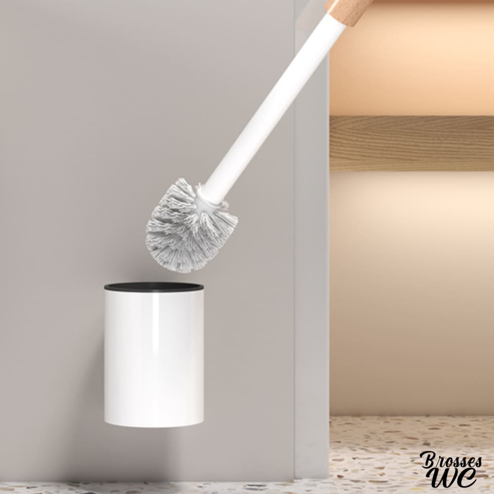 Brosse wc blanc et bois naturel