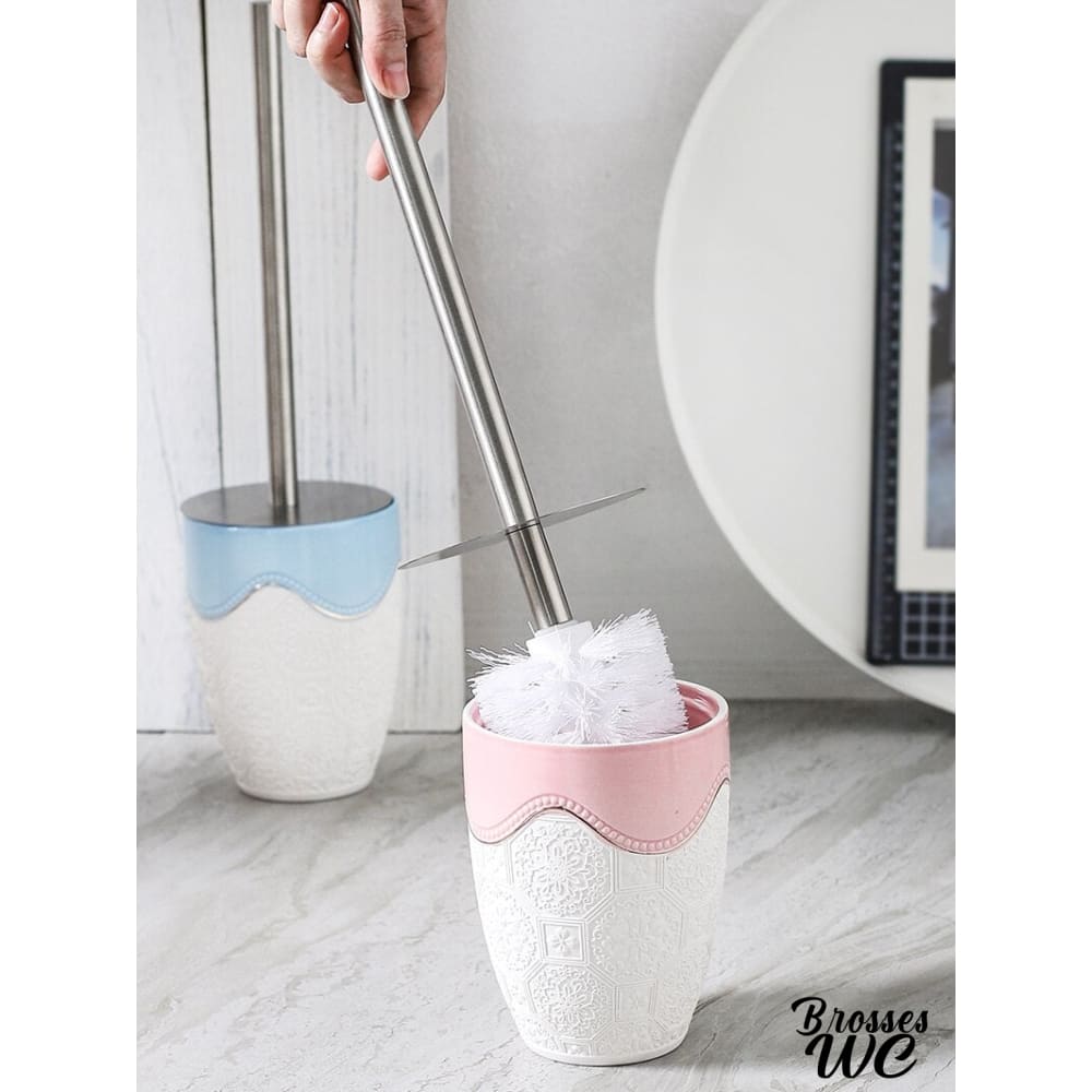 Brosse wc métal céramique rose délicat