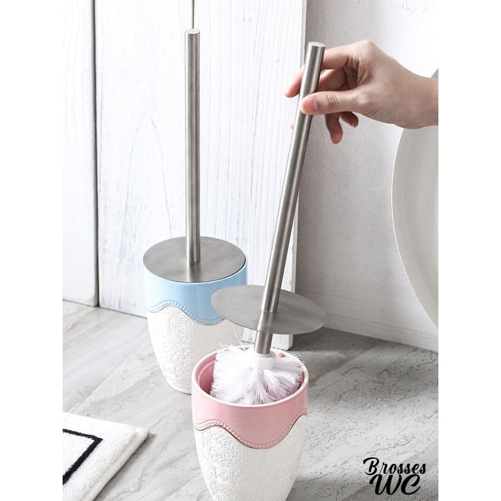 Brosse wc métal céramique rose délicat
