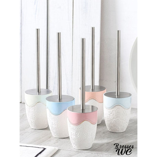 Brosse wc métal céramique rose délicat