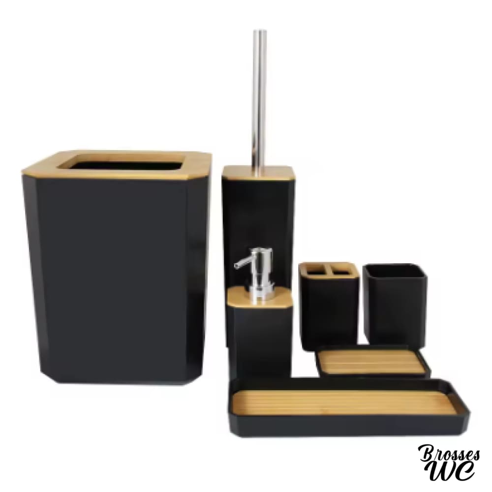 Ensemble poubelle et brosse wc noir élégant
