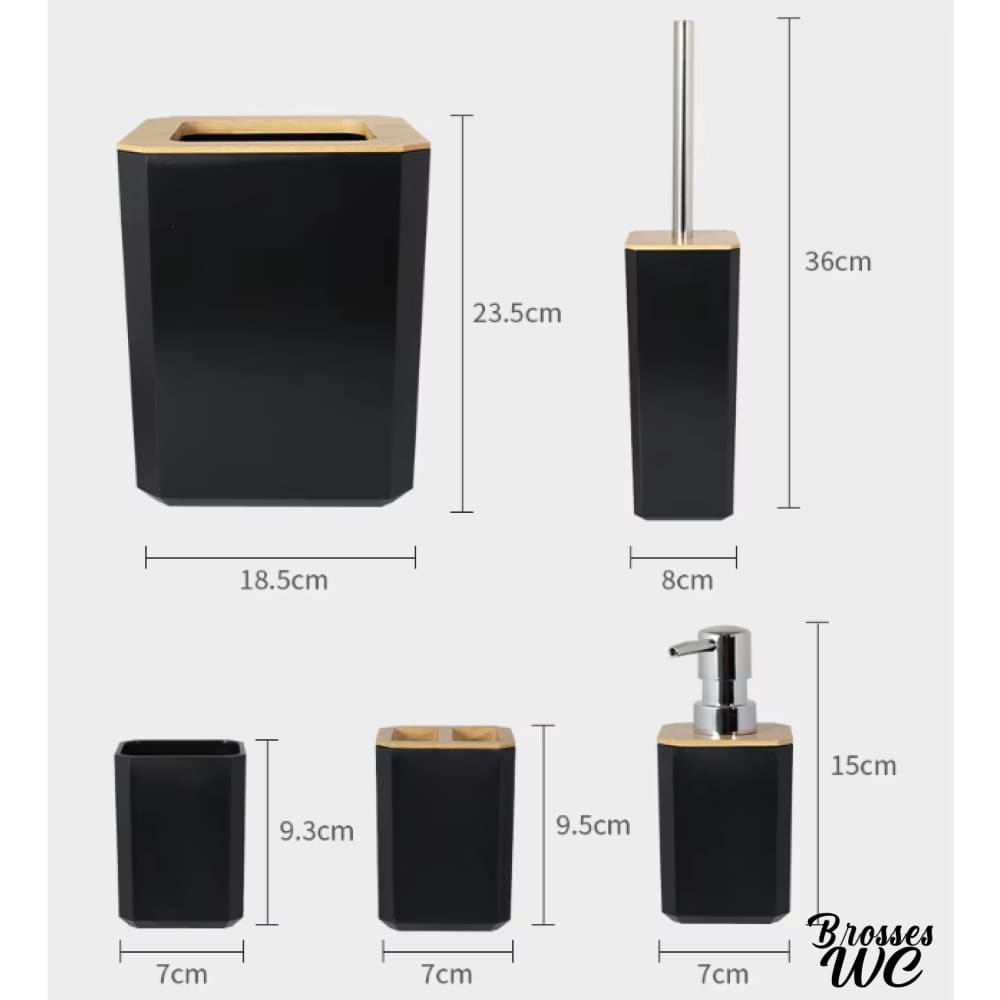 Ensemble poubelle et brosse wc noir élégant